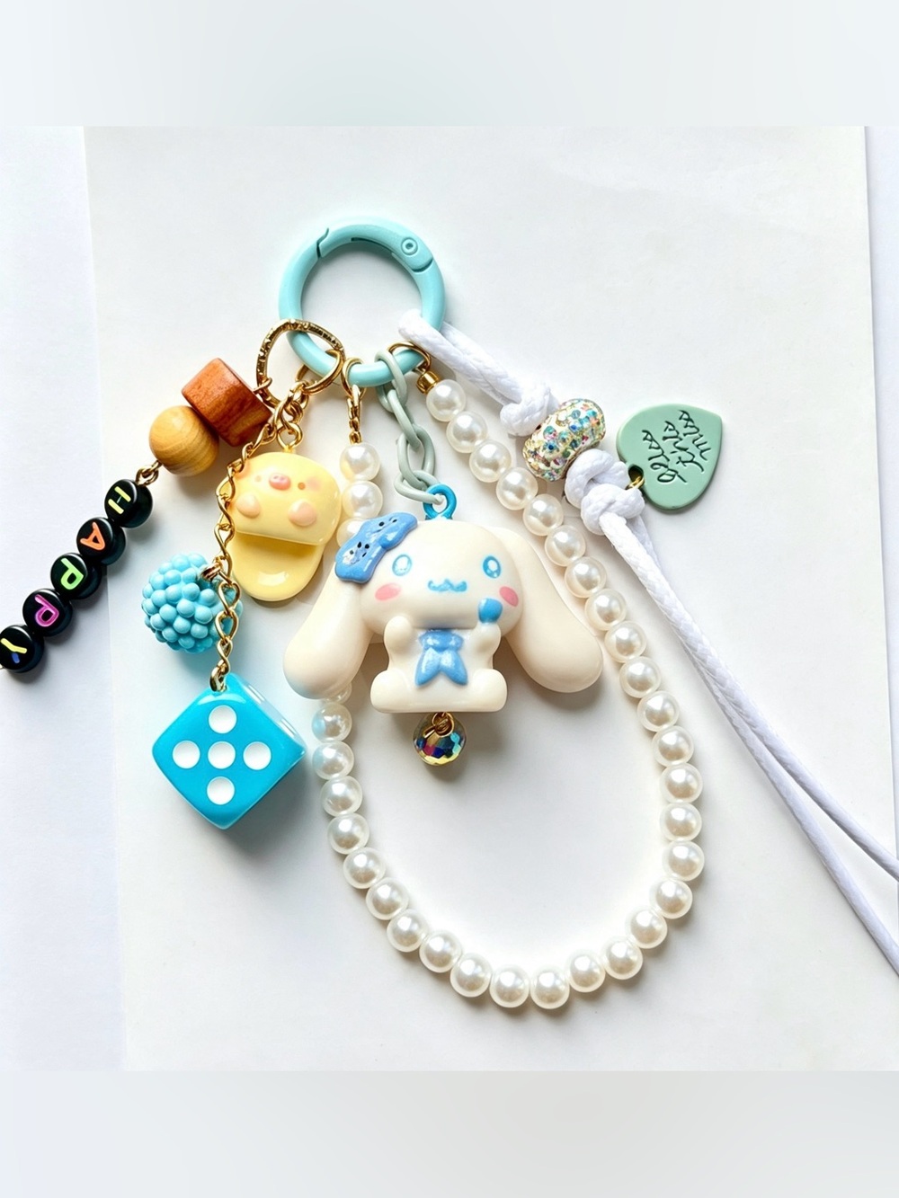 Y2K Cinnamoroll Pearl &Slipper Heart Keychain Charm